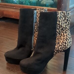 Guess Black and Brown Heeled Boots with Stiletto Heel